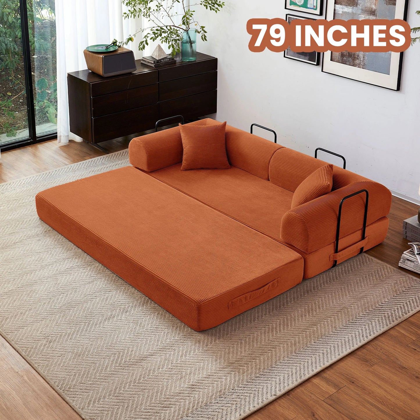 Modern Corduroy Foldable Futon Convertible Sleeper Sofa Bed