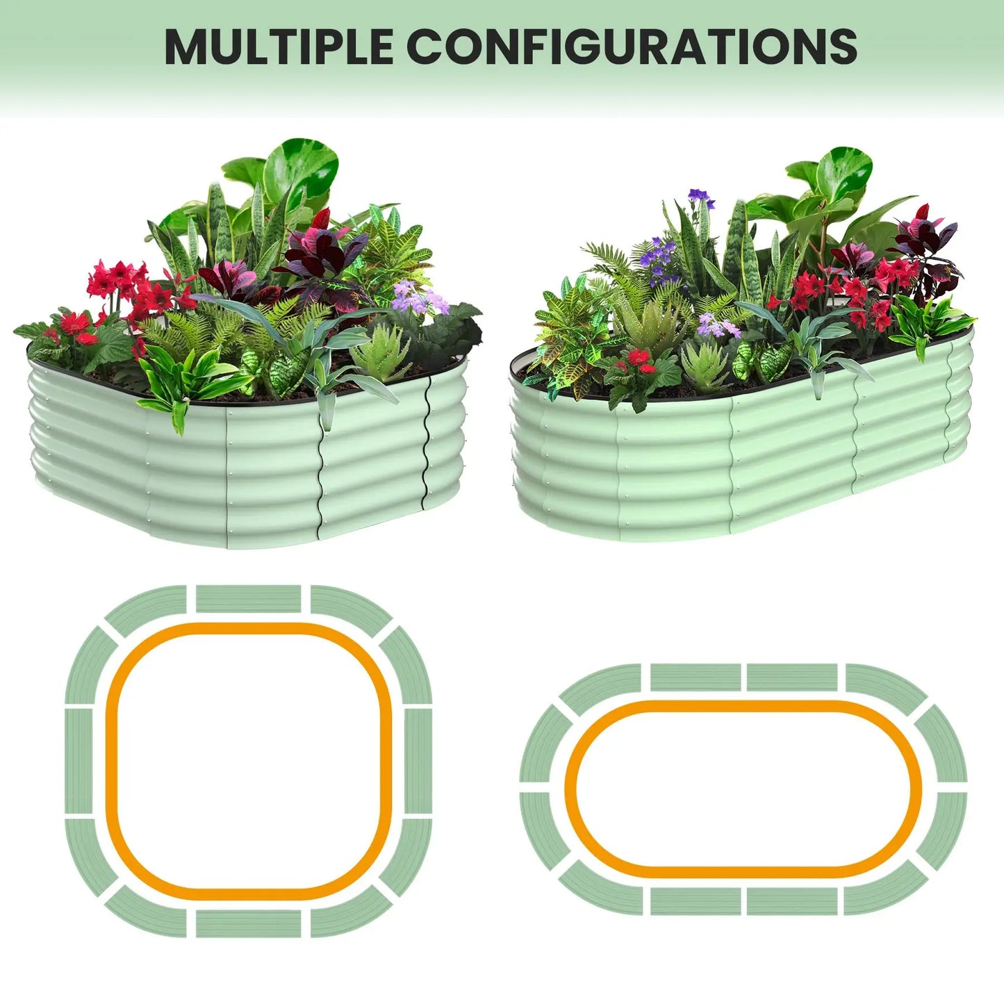 HiMISS 2-Pack Oval Galvanized Steel Raised Garden Bed Planter Box
