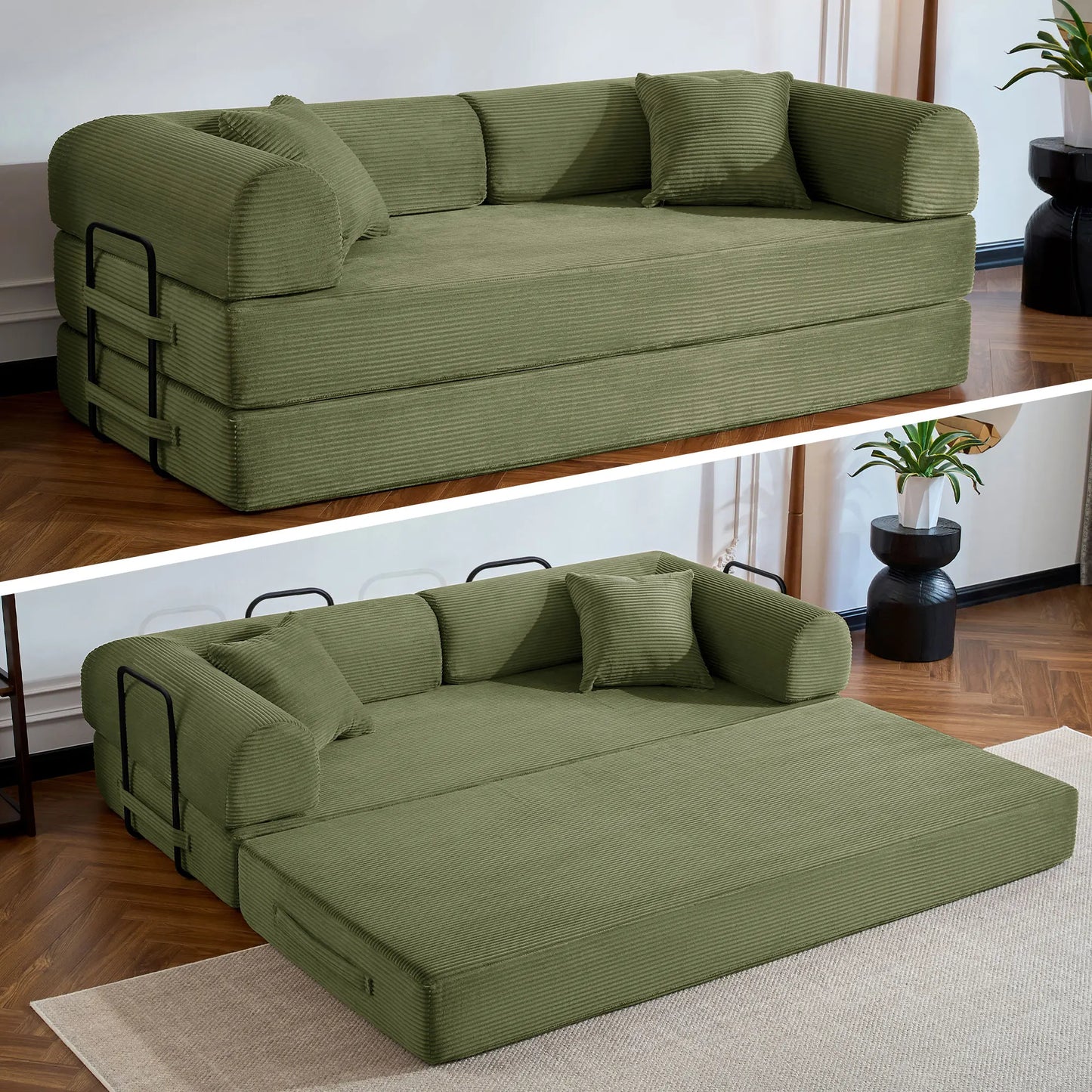 Modern Corduroy Folding Convertible Sofa Bed With Removable Cover