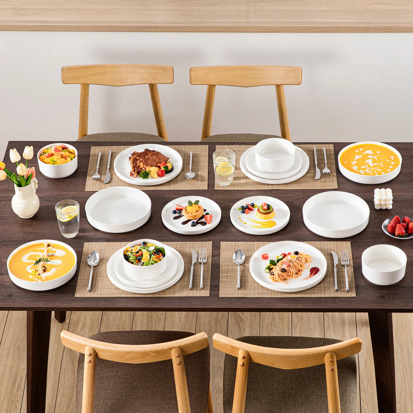 MALACASA Ceramic Dinnerware Set Rimmed Plates Bowls Collection