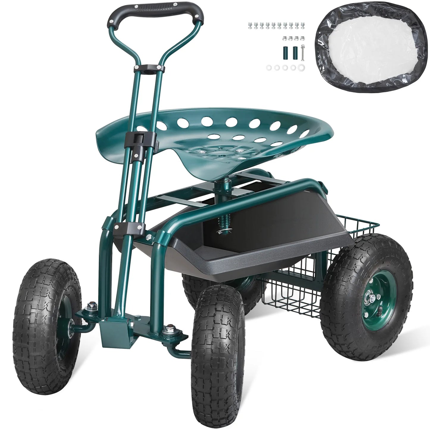 SucceBuy Rolling Garden Cart With 360 Degree Swivel Seat