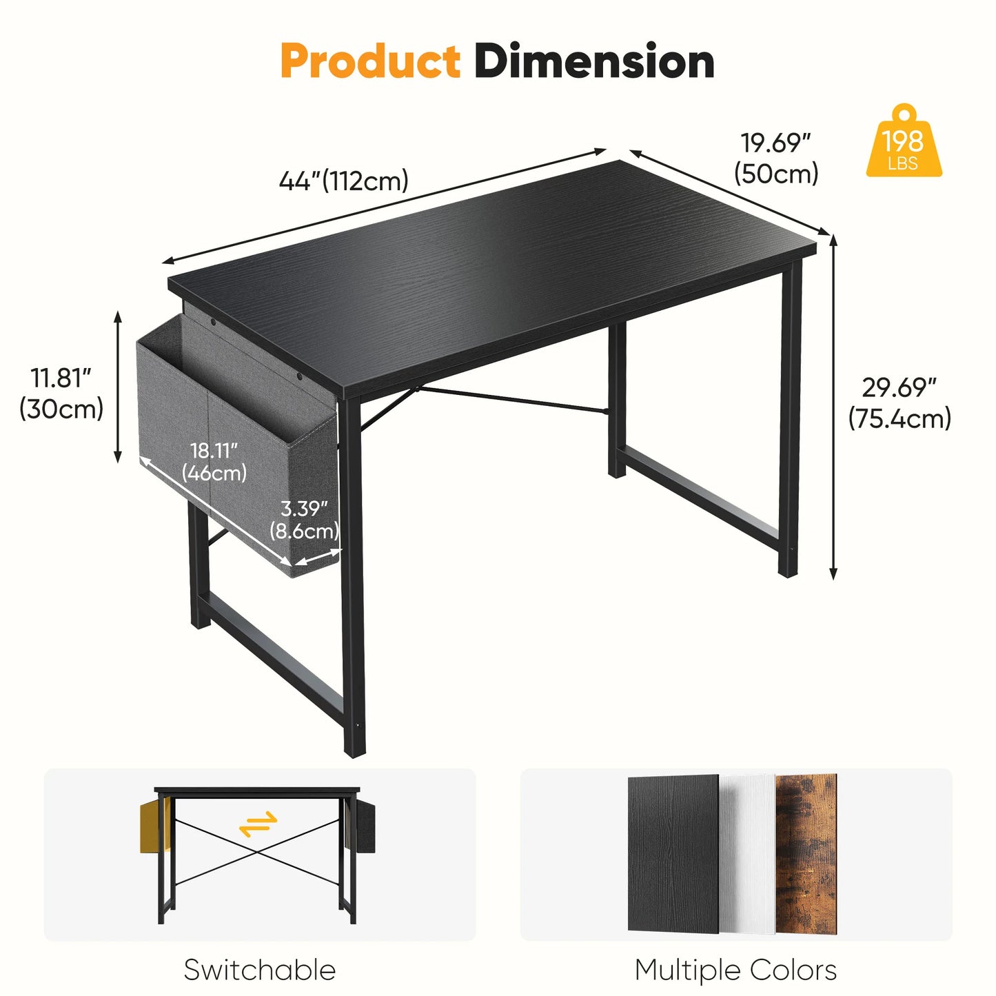 JHK Computer Desk With Wooden Top And Practical Storage Bag