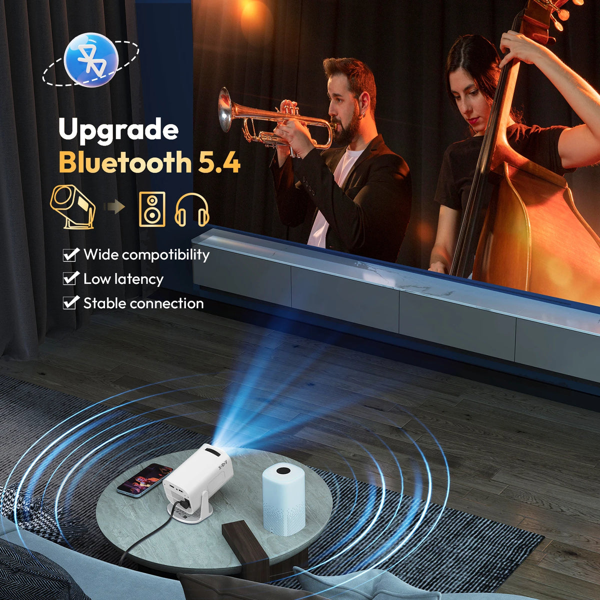 XGODY Gimbal Pro 720P Android Projector With Auto Keystone Correction