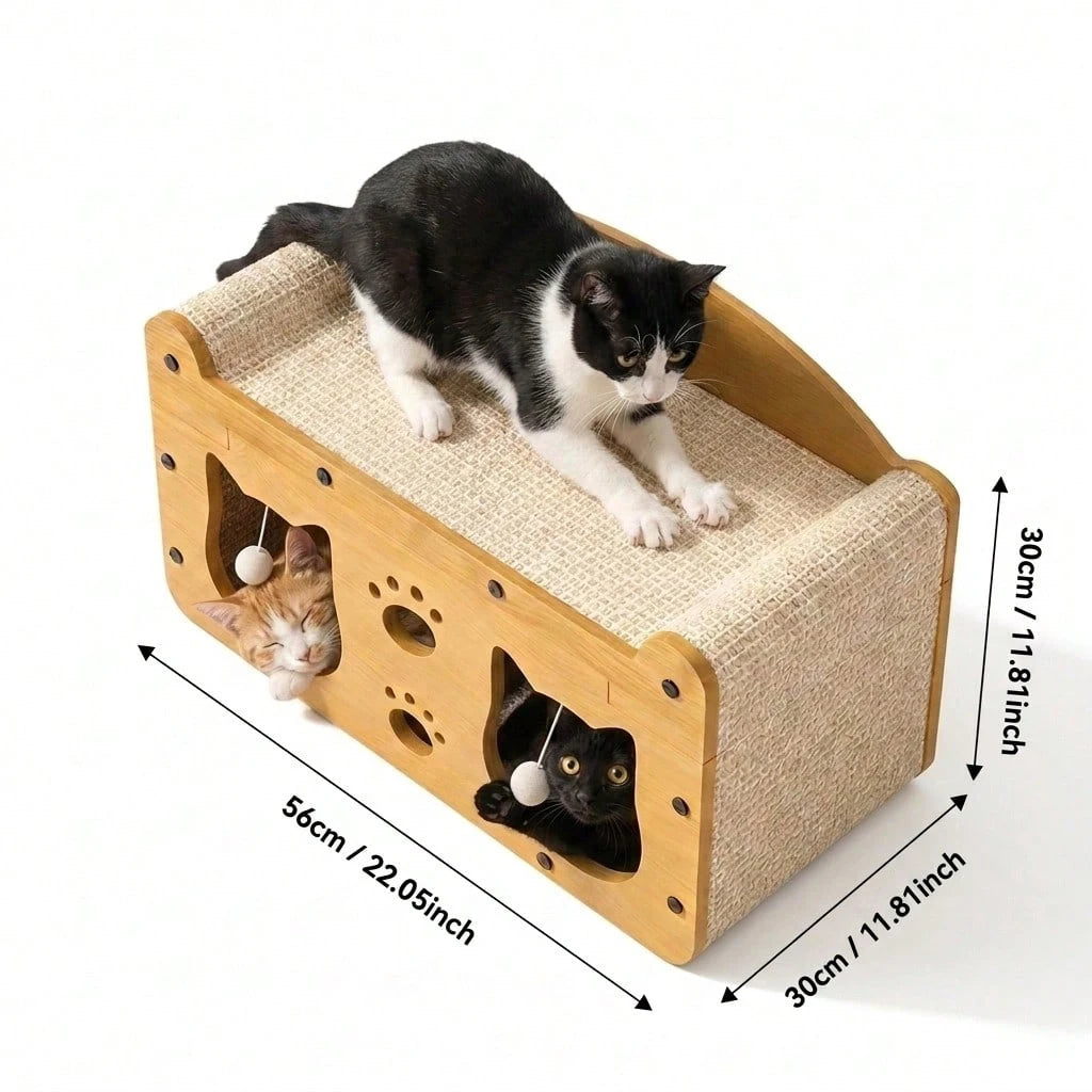 Multifunctional Cat House Scratcher Lounge With Hanging Toys