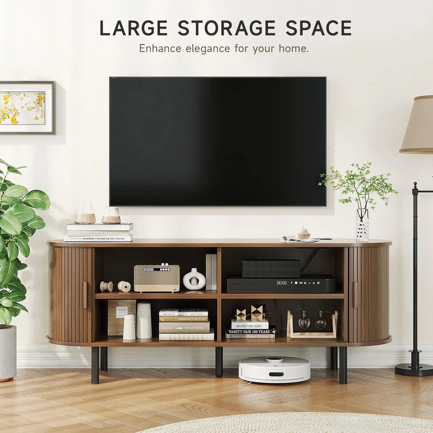 Onbrill Modern TV Stand With Power Outlet And Storage Shelf