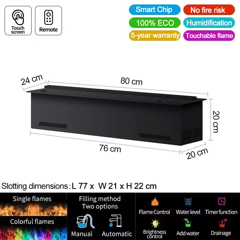 AFLYEVER Smart Water Vapor Fireplace With 3D Flame App Control