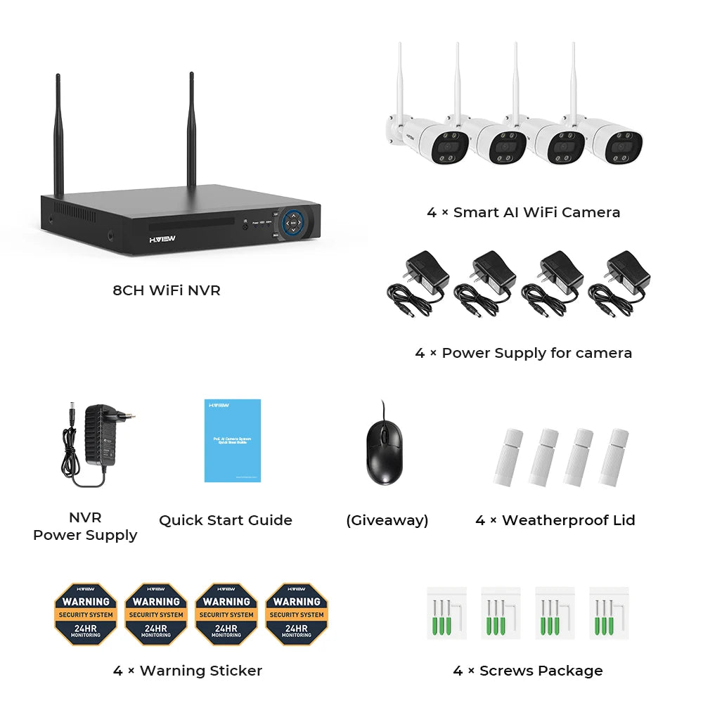 H.VIEW 8Channel 5MP Wireless Security Camera System NVR