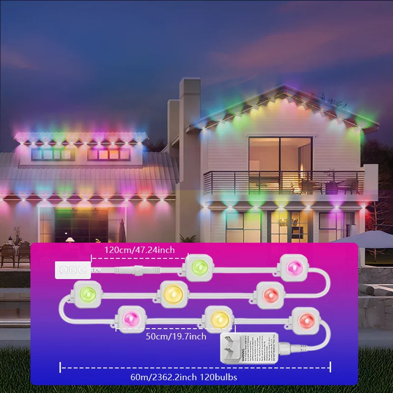 Mimirgb Waterproof Permanent Outdoor Garden String Lights