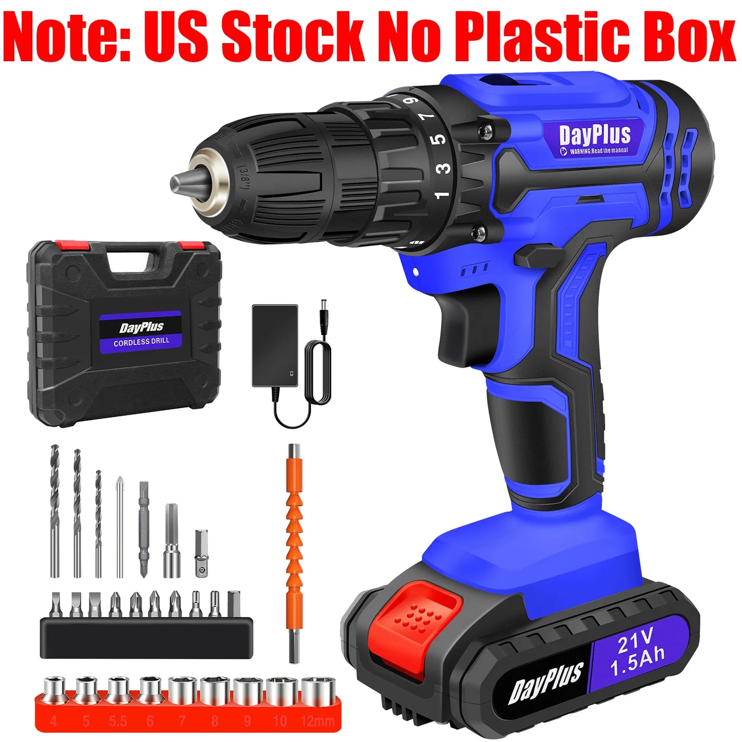 DayPlus 21V Cordless Drill Driver 45Nm 2 Speed Battery Included