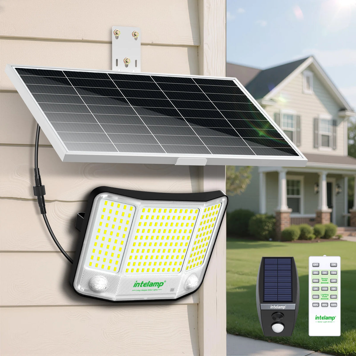 Intelamp Solar Flood Light With Motion Sensors And Waterproof Design