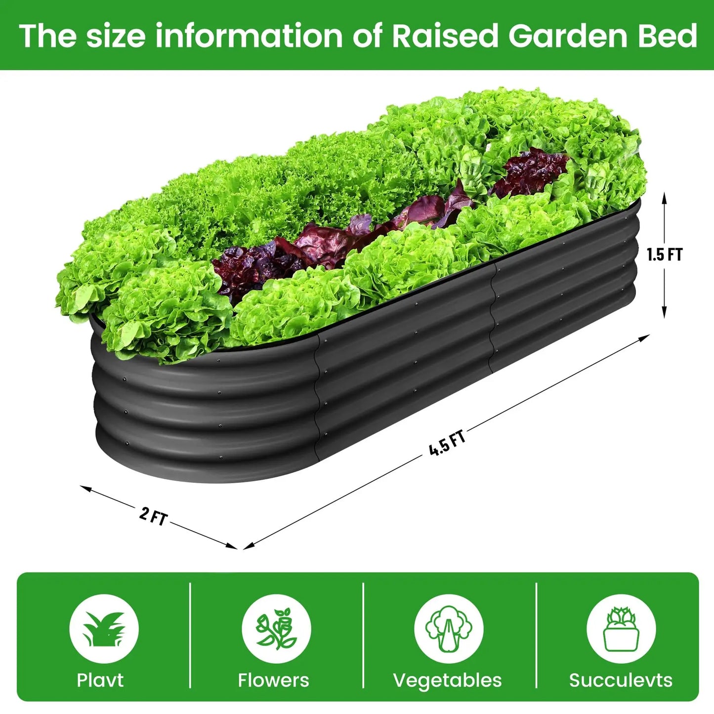 HiMISS 2-Pack Oval Galvanized Steel Raised Garden Bed Planter Box