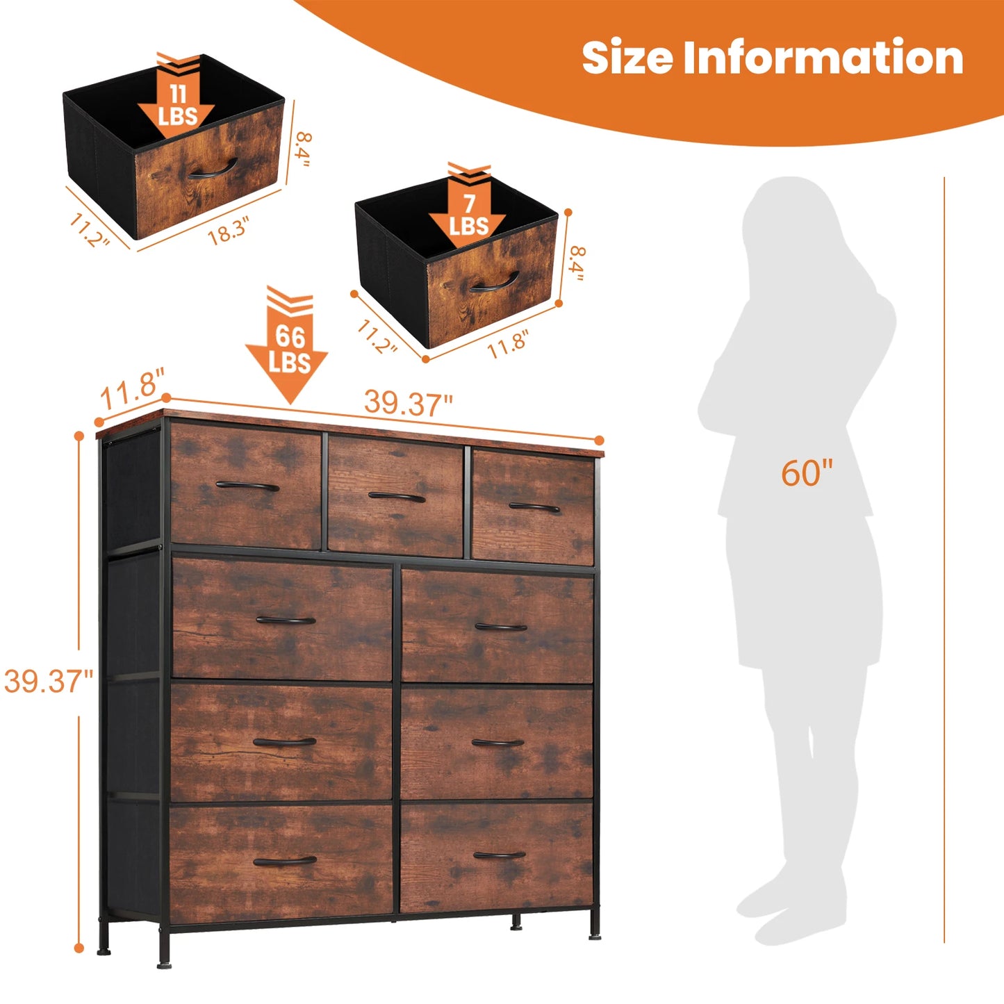 JHK Modern Nine Drawer Fabric Bedroom Dresser Organizer