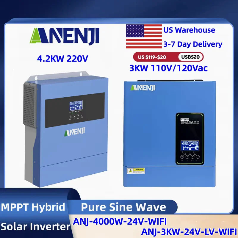 Anenji Hybrid Solar Inverter With Built In MPPT Charge Controller