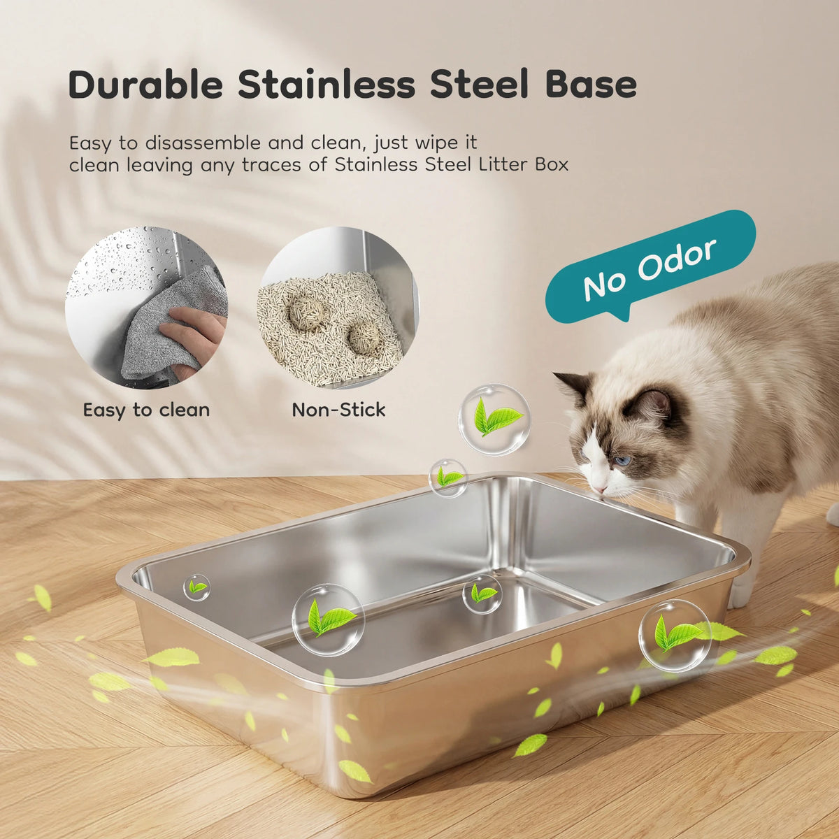 JHK Stainless Steel Enclosed Cat Litter Box With Included Scoop