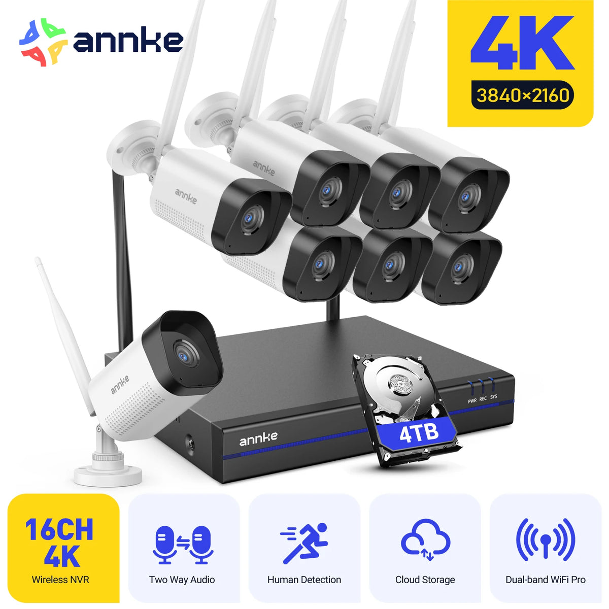 ANNKE 8MP 16 Channel Wireless CCTV Camera System With NVR