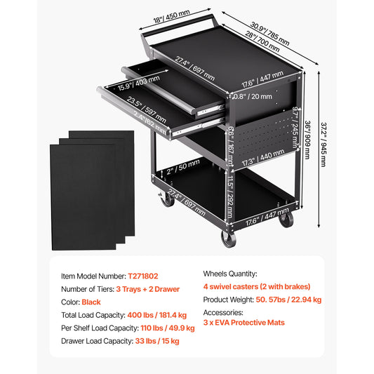 SucceBuy 5-Tier Tool Chest Rolling Cart With Locking Drawers