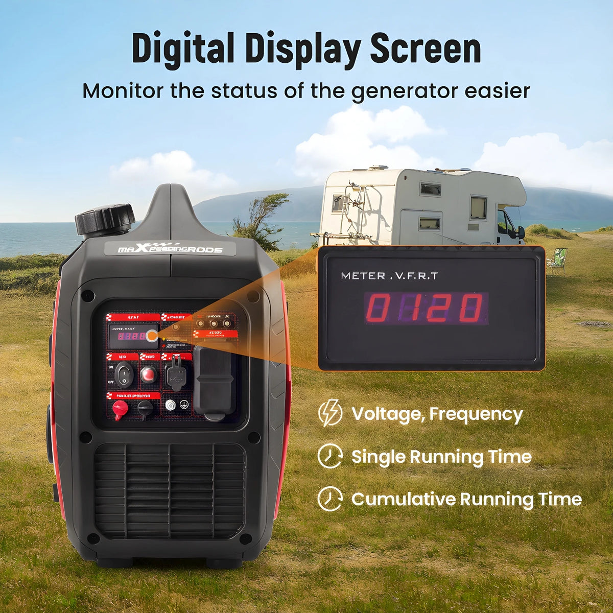 MXR Portable Gas Inverter Generator With CO Alarm For Camping