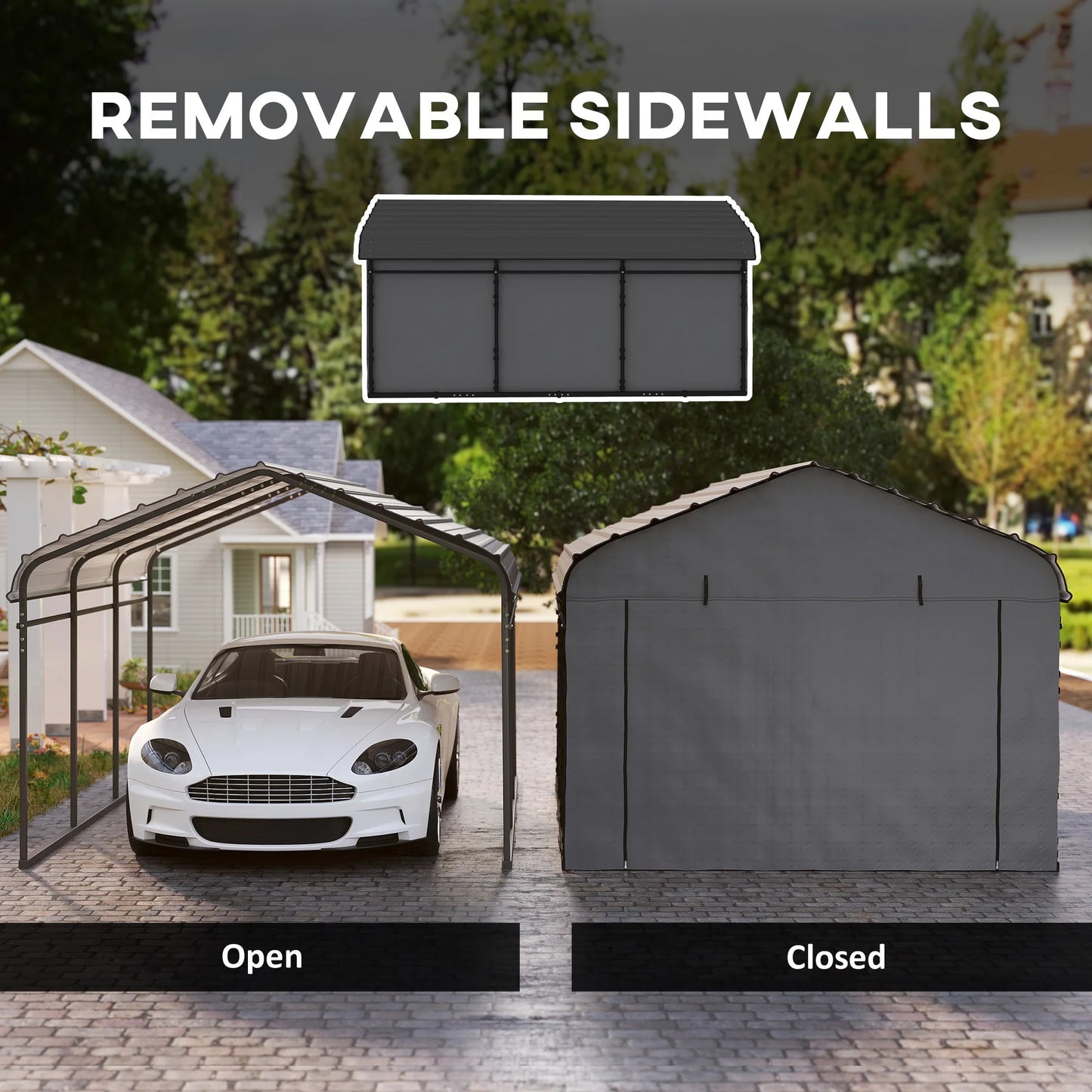 Outsunny Metal Carport With Removable Sidewalls And Durable Roof
