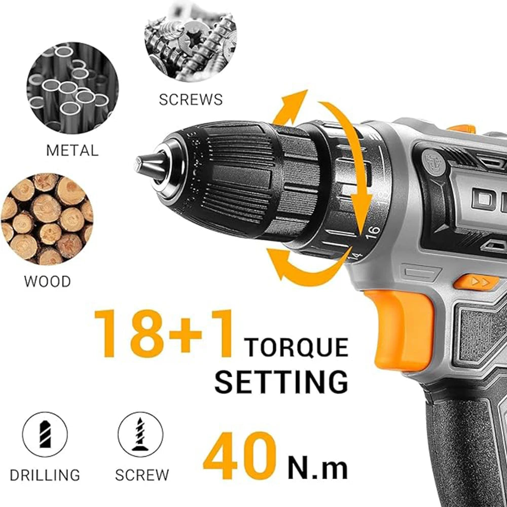 Deko 20V Cordless Drill Driver Kit With Charger Battery