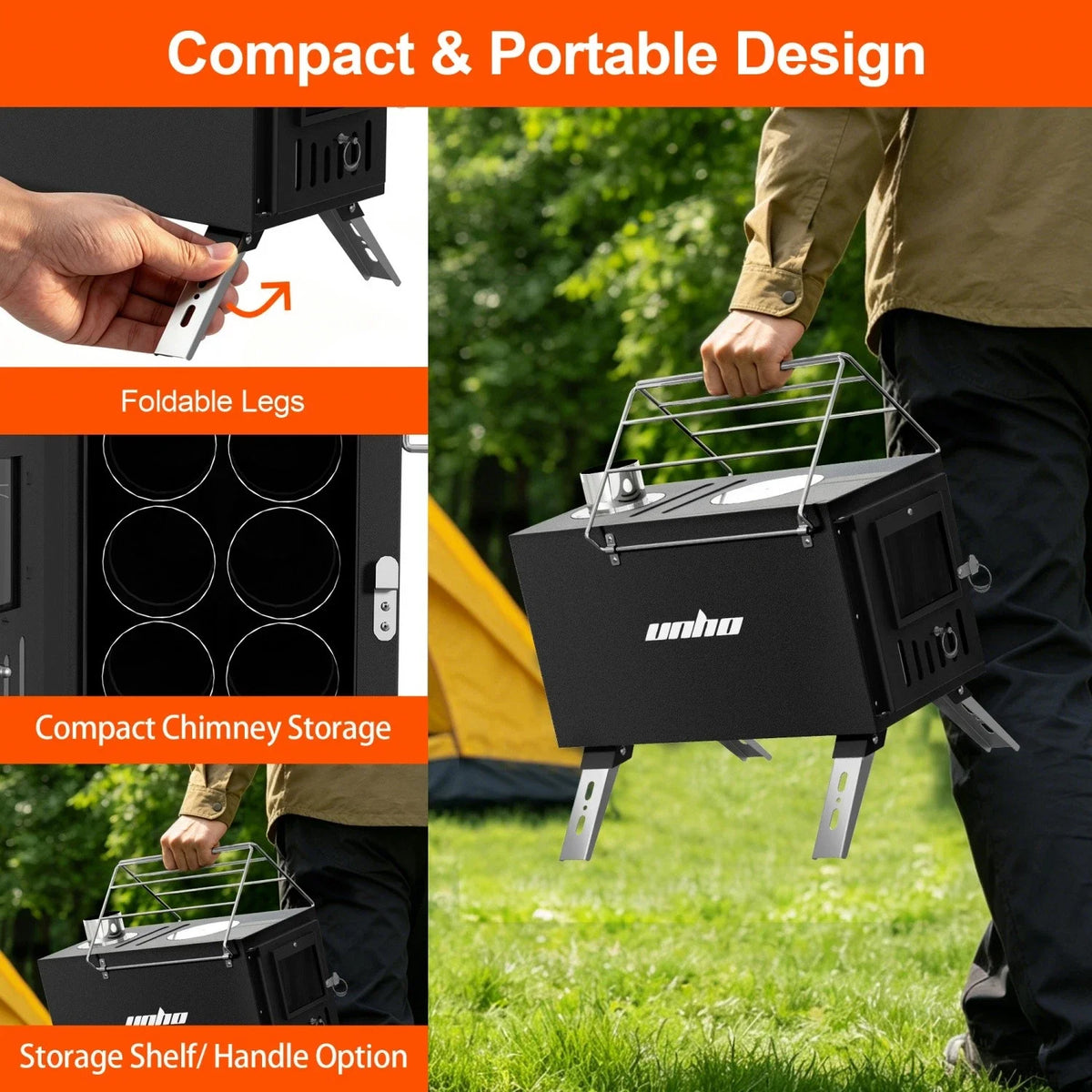 Portable Wood Burning Camping Tent Stove for Heating and Cooking