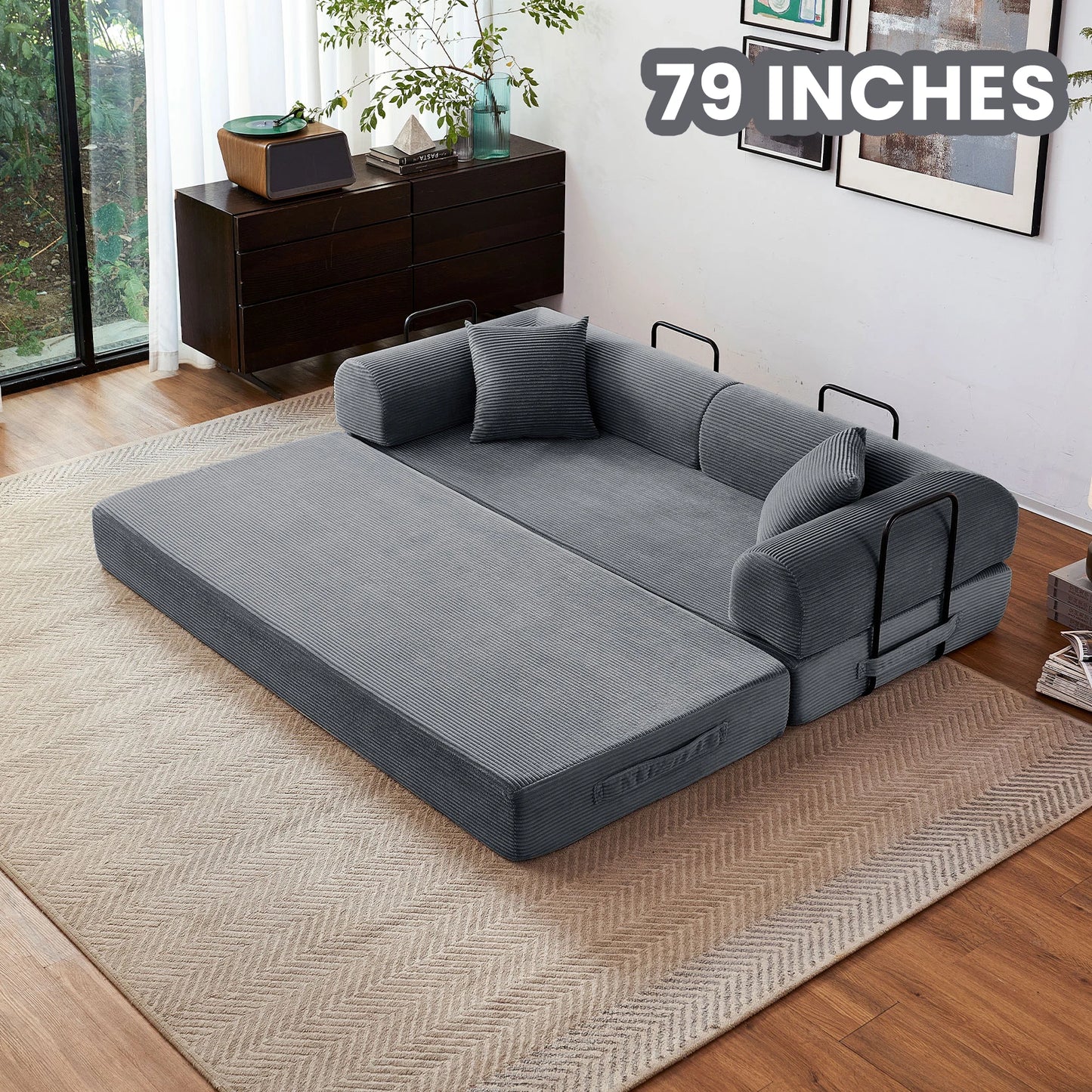 Modern Corduroy Foldable Futon Convertible Sleeper Sofa Bed