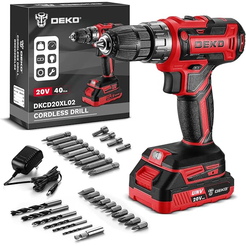 Deko 20V Cordless Drill Driver Kit With Charger Battery