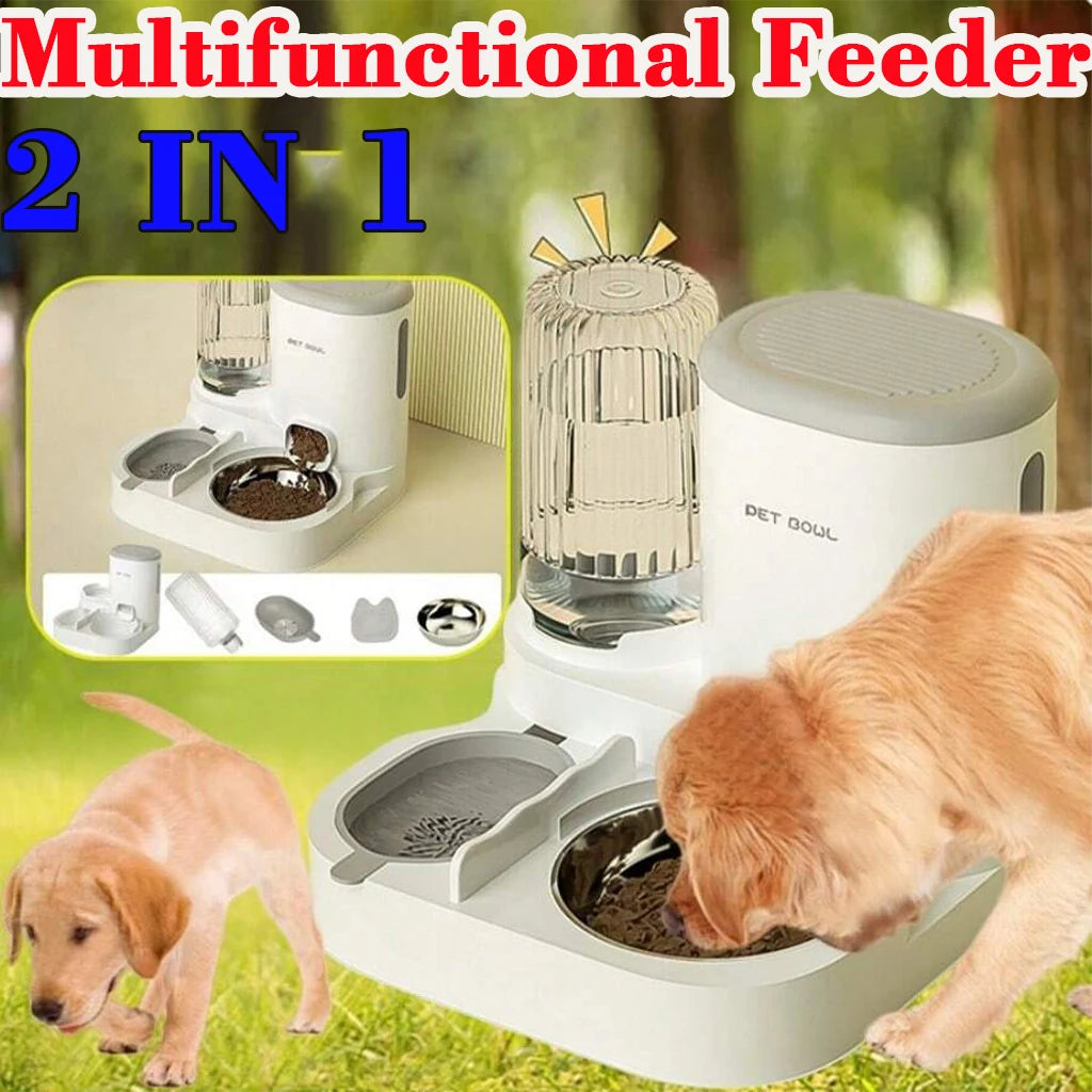 Automatic Cat Feeder And Water Dispenser With Dual Pet Bowl
