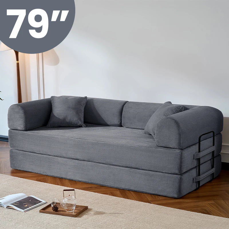 Modern Corduroy Folding Convertible Sofa Bed With Removable Cover