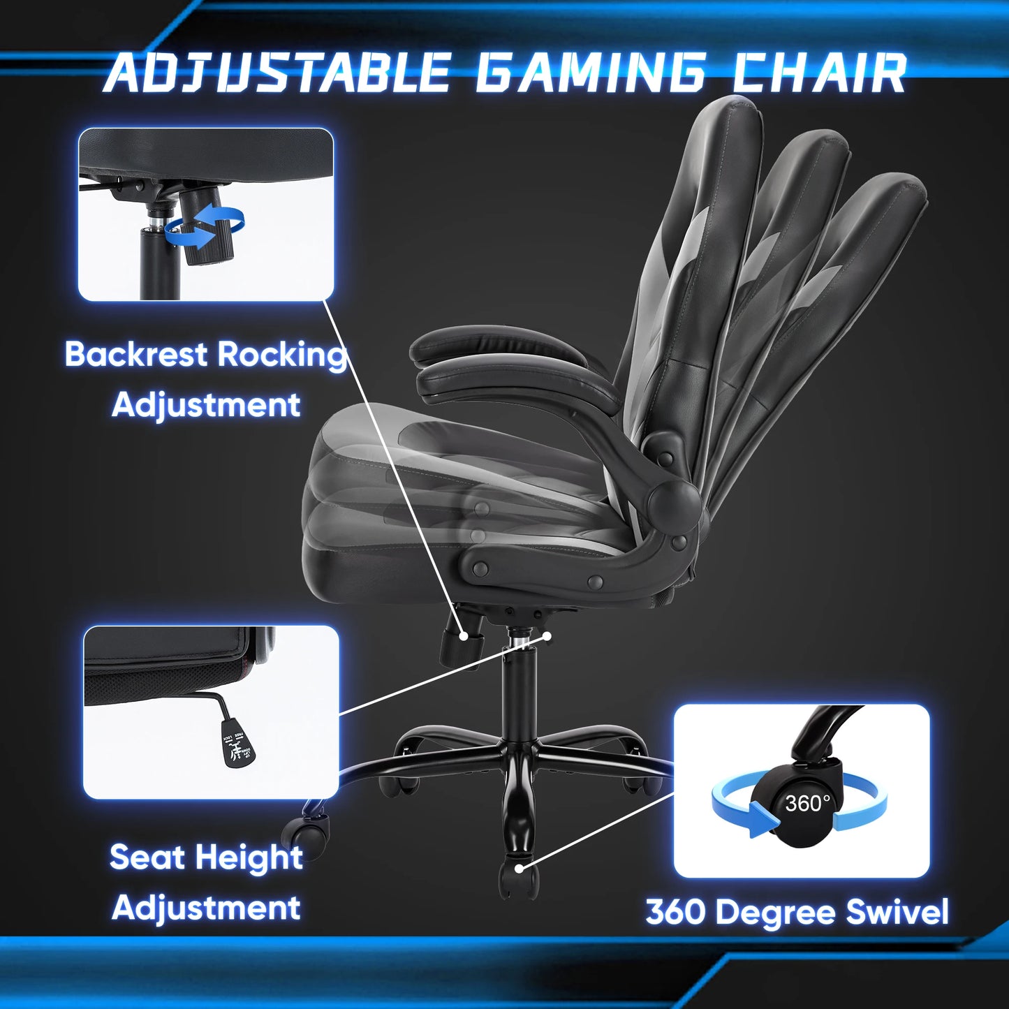 JHK Ergonomic Gaming Desk Chair PU Leather Racing Chair