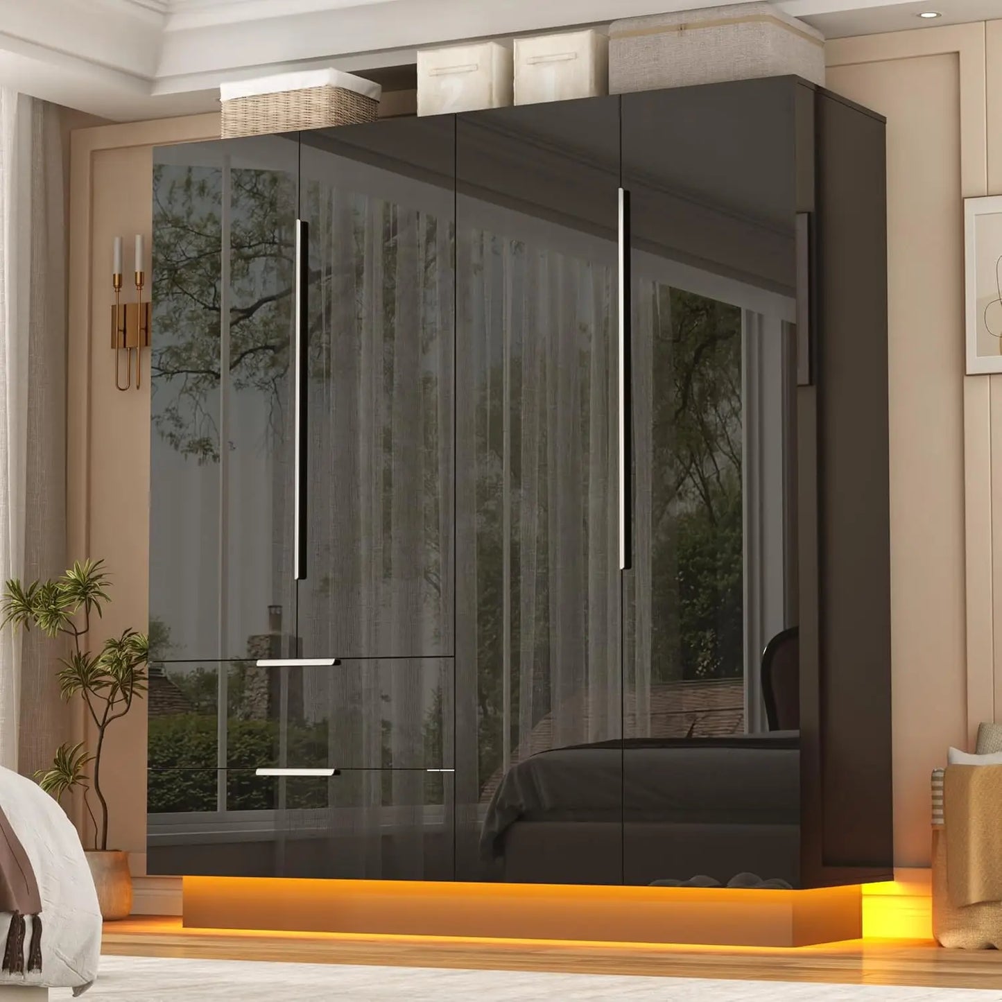 Armoire Wardrobe With Mirror Doors And LED Lights