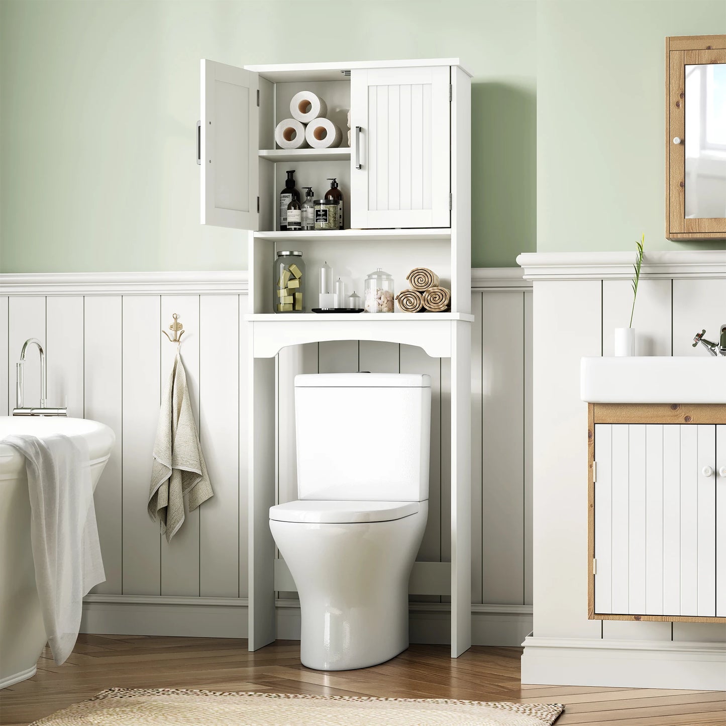HiMISS Over The Toilet Storage Cabinet With Double Doors AntiTip
