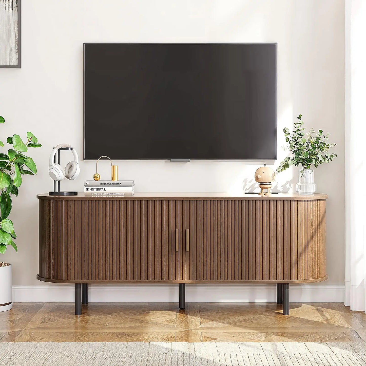 Onbrill Modern TV Stand With Power Outlet And Storage Shelf