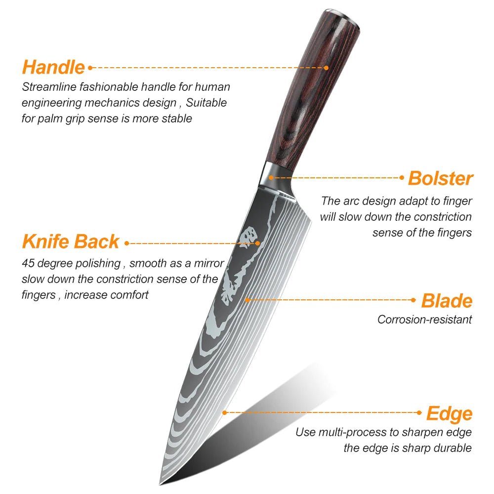 MDHAND Damascus Kitchen Knife Set Premium Stainless Steel Chef Blade
