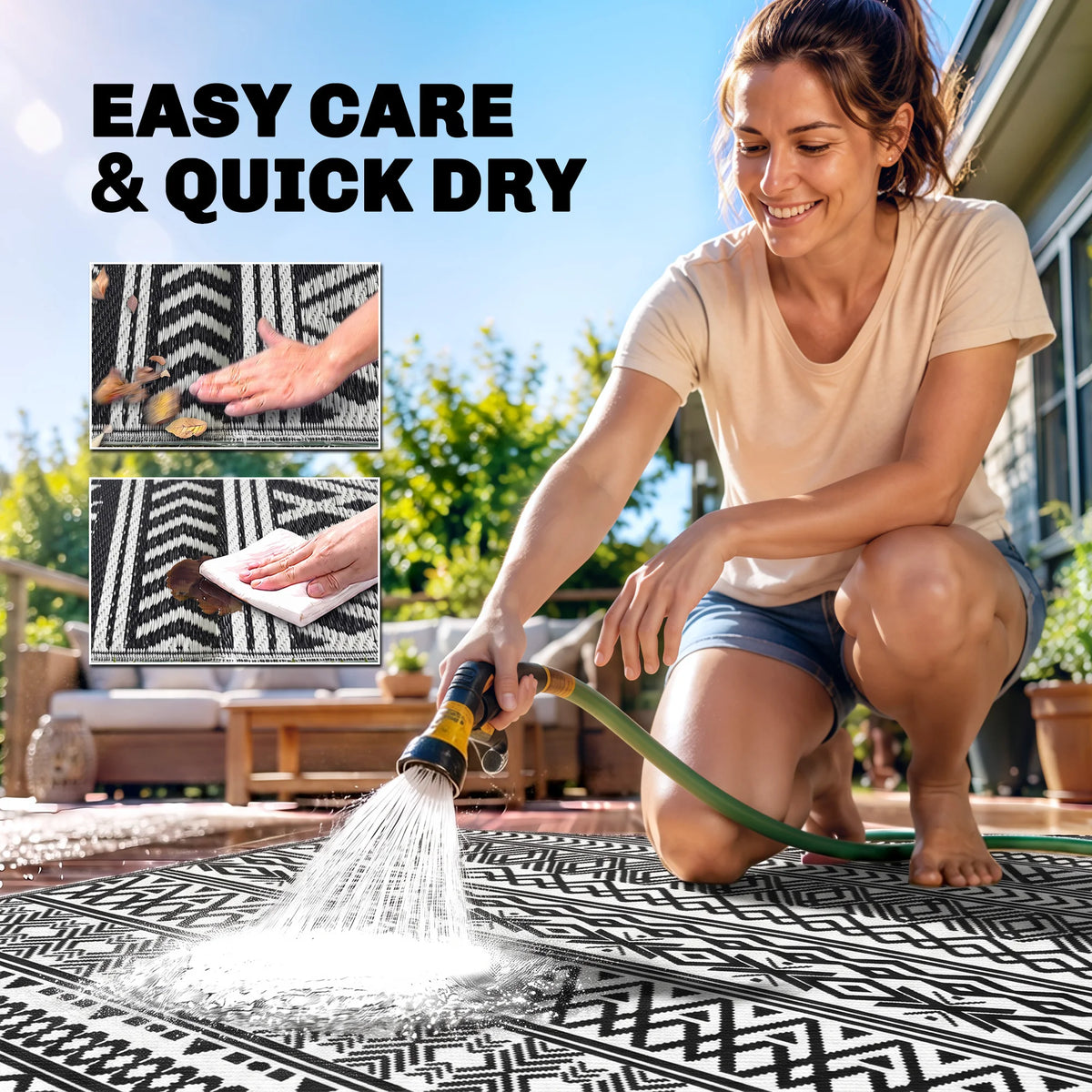 Outsunny Outdoor Geometric Rug Carpet With USB Lights