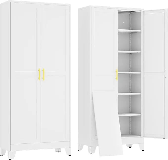 Metal Garage Storage Cabinet With 2 Doors And Wheels 5 Adjustable Shelves