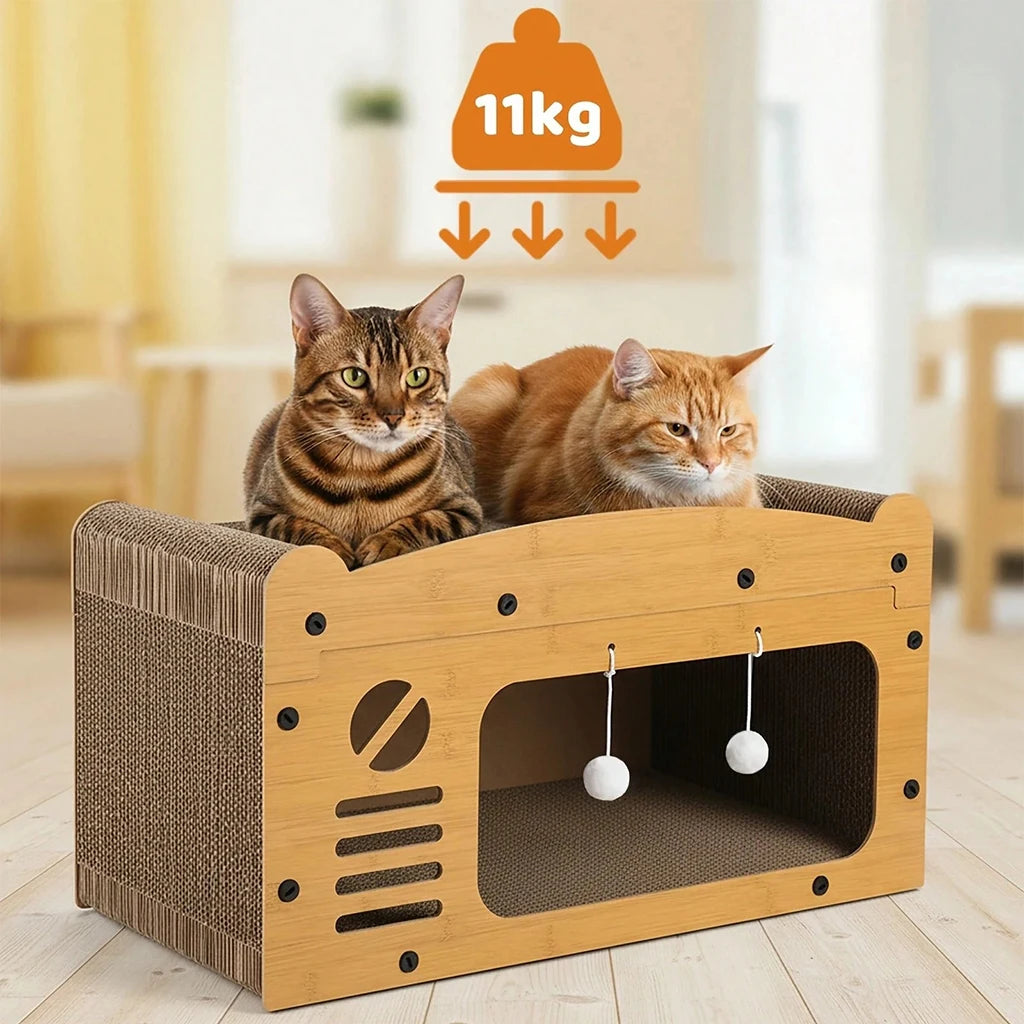 Multifunctional Cat House Scratcher Lounge With Hanging Toys