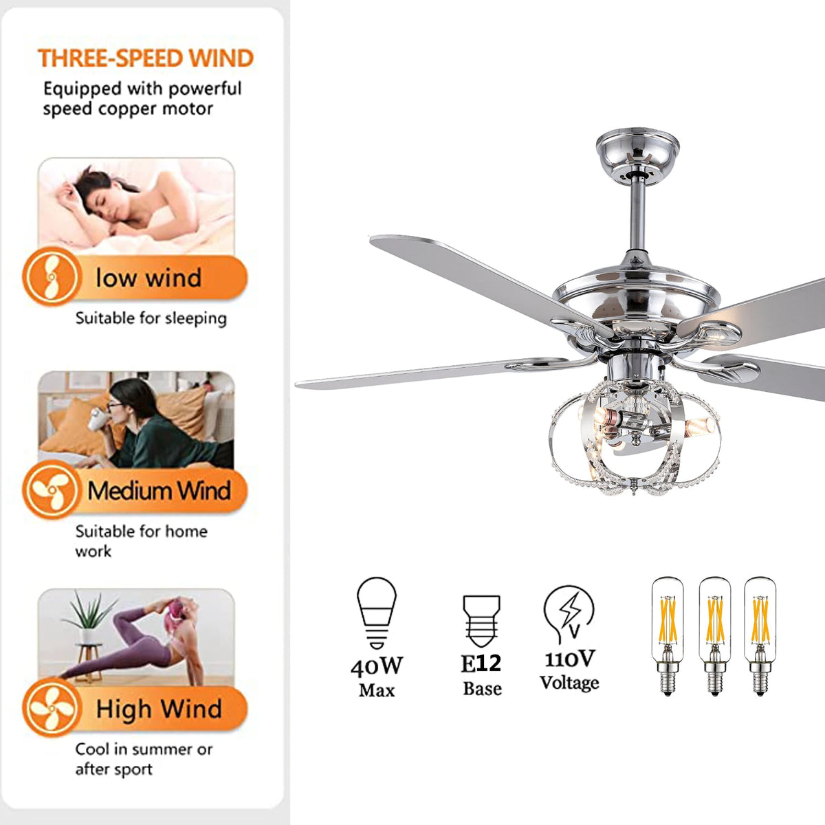 Ceiling Fan With Light Remote Control Reversible Energy Efficient Motor