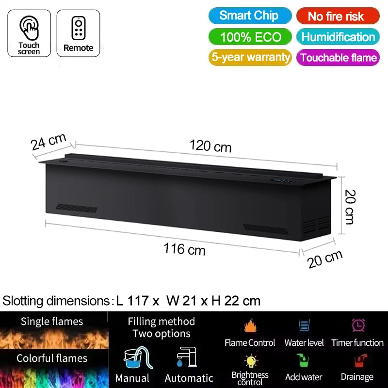 AFLYEVER Smart Water Vapor Fireplace With 3D Flame App Control