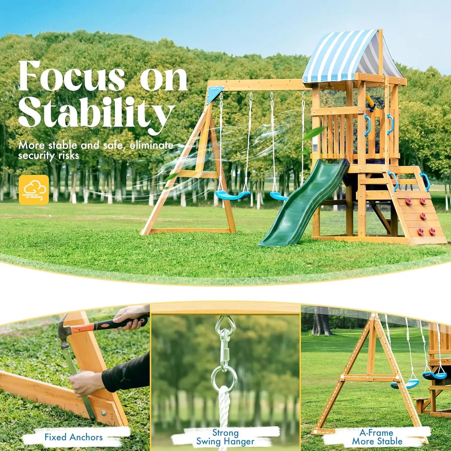 Rolife Robud Wooden Swing Set For Backyard Fun
