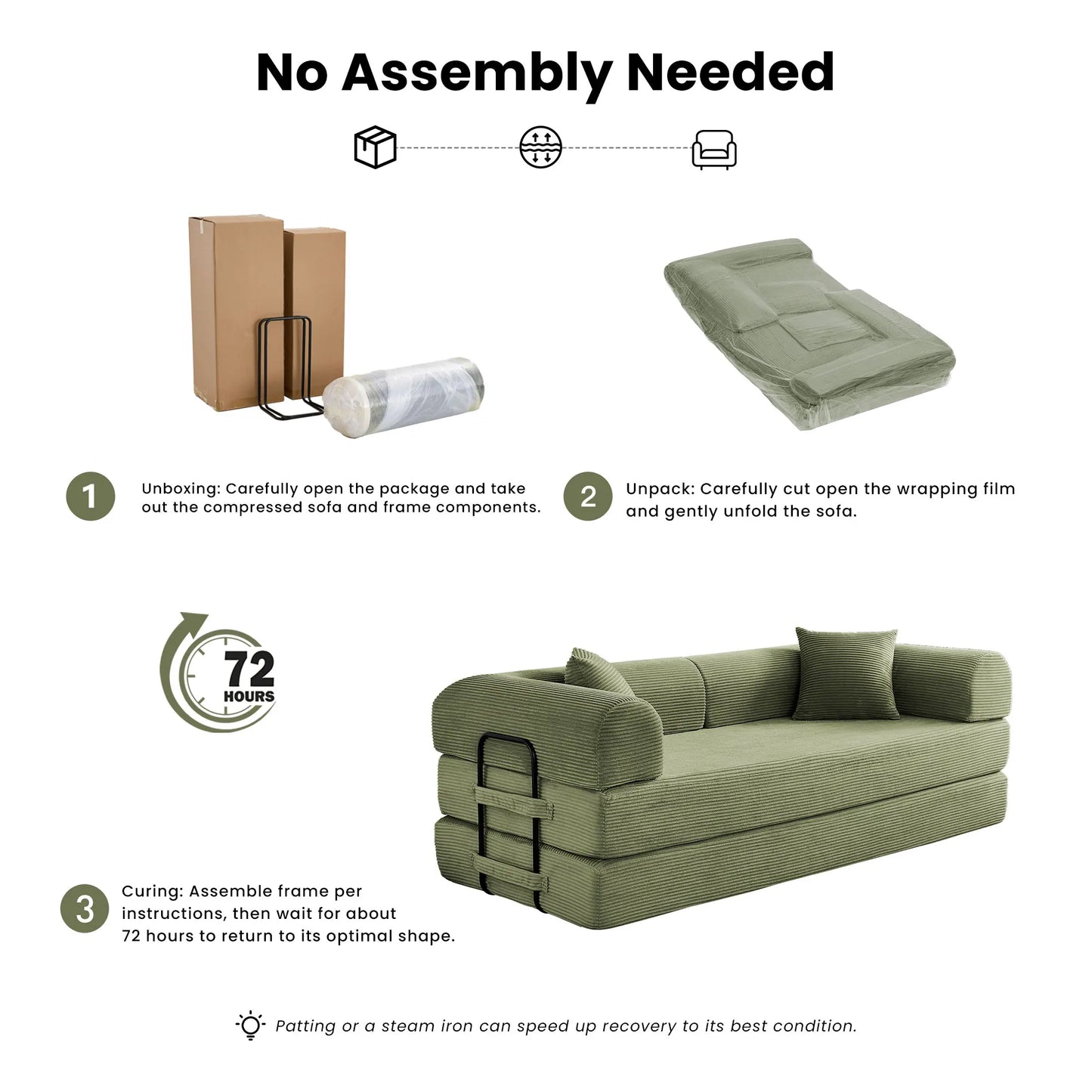 Modern Corduroy Folding Convertible Sofa Bed With Removable Cover
