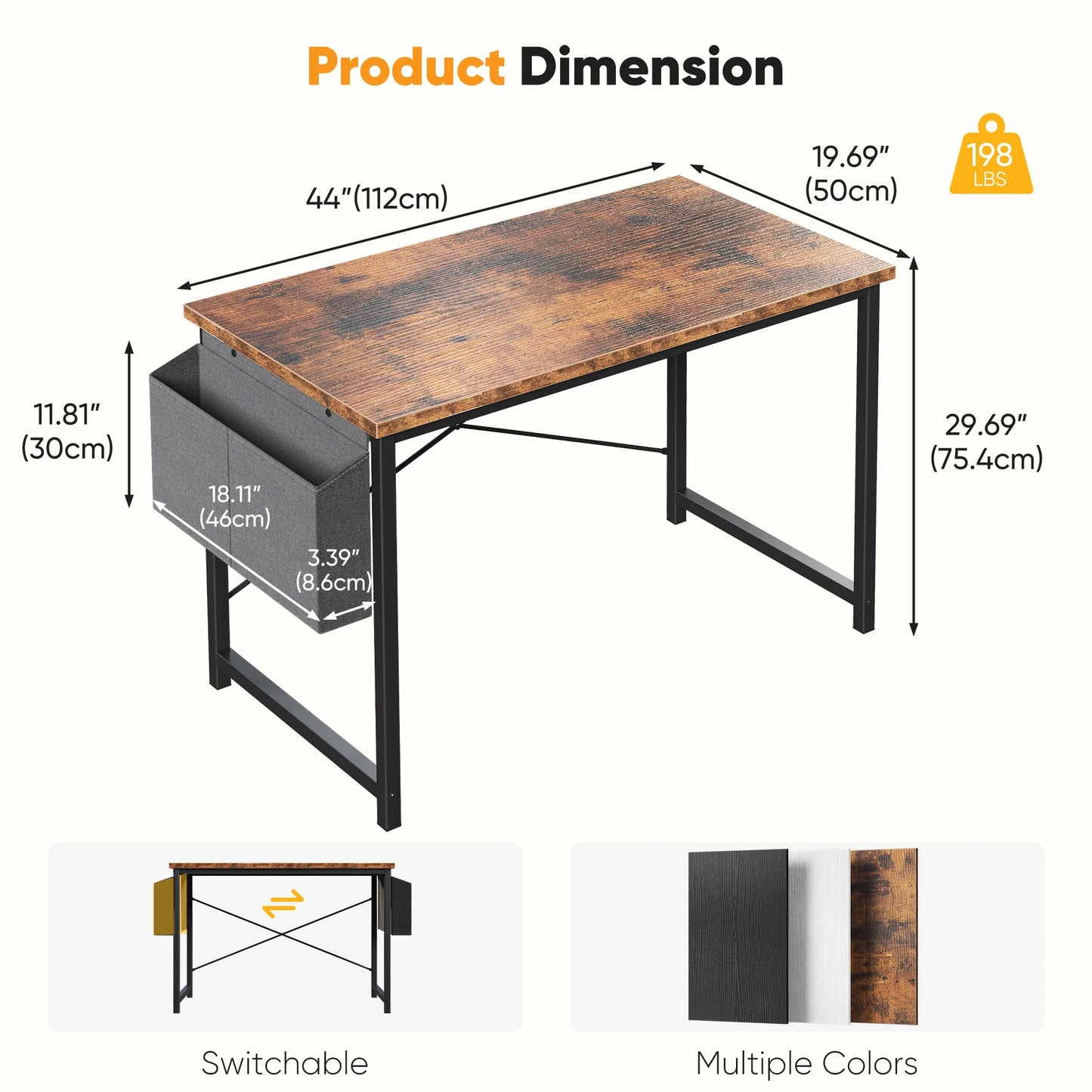 JHK Computer Desk With Wooden Top And Practical Storage Bag