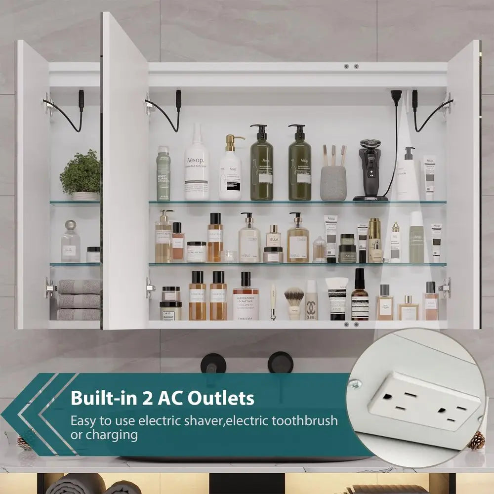Medicine Cabinet With LED Mirror Wall Mounted Storage 3 Doors
