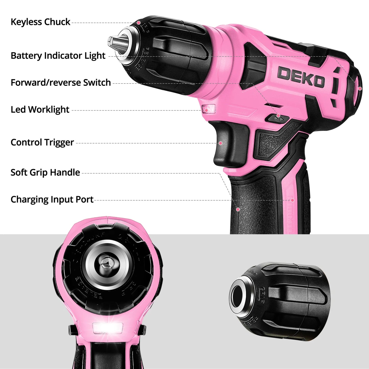 DEKO 8V Cordless Drill And Electric Power Tool Combo Kit