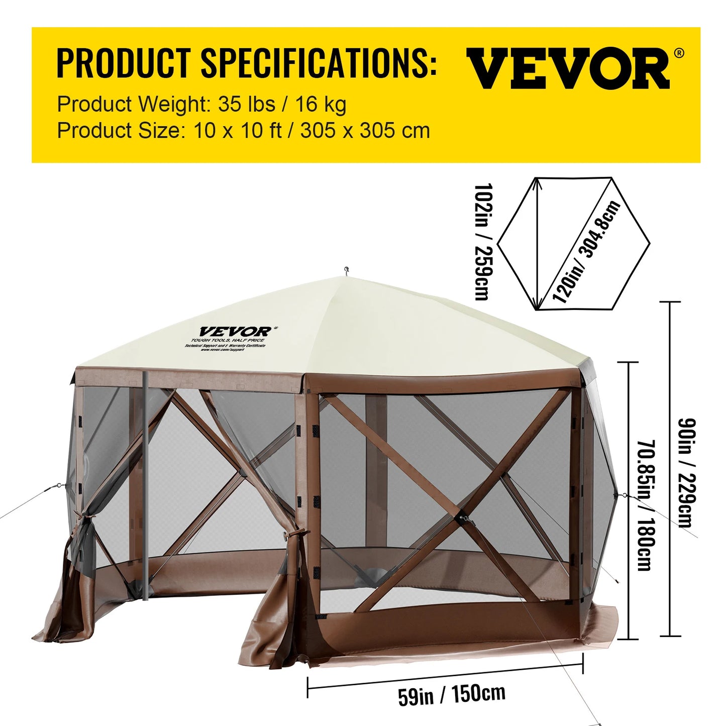 SucceBuy Camping Gazebo Tent 6-Sided Canopy Shelter