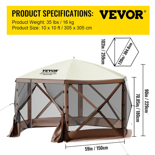 SucceBuy Camping Gazebo Tent 6-Sided Canopy Shelter