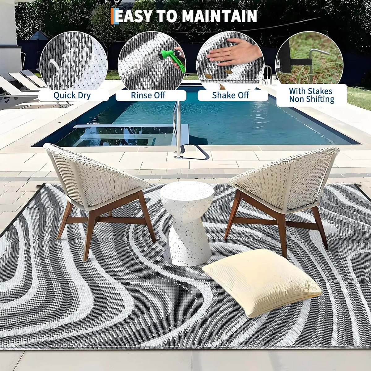 Garvee Waterproof Reversible Outdoor Rug for Camping Patio and Beach