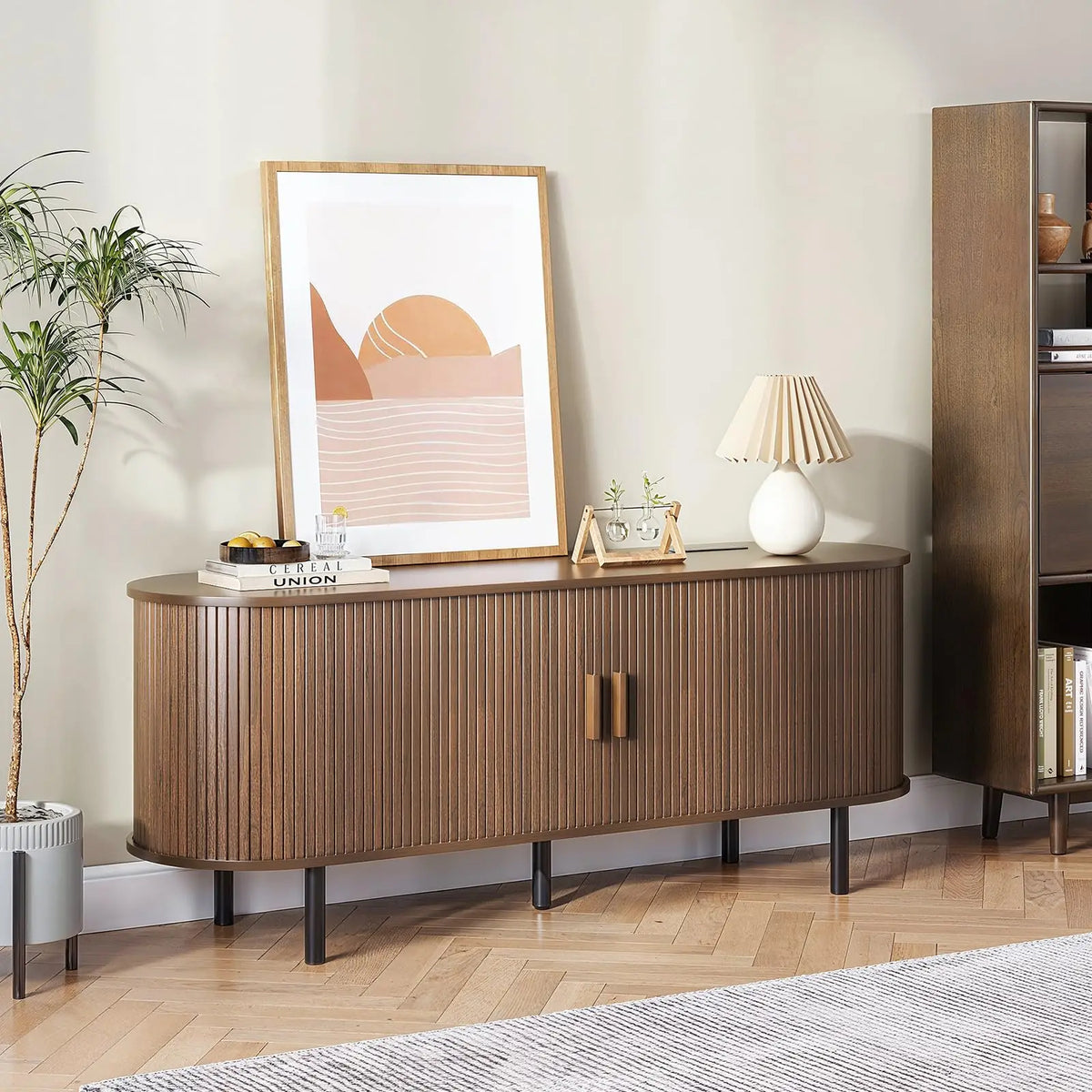 Onbrill Modern TV Stand With Power Outlet And Storage Shelf