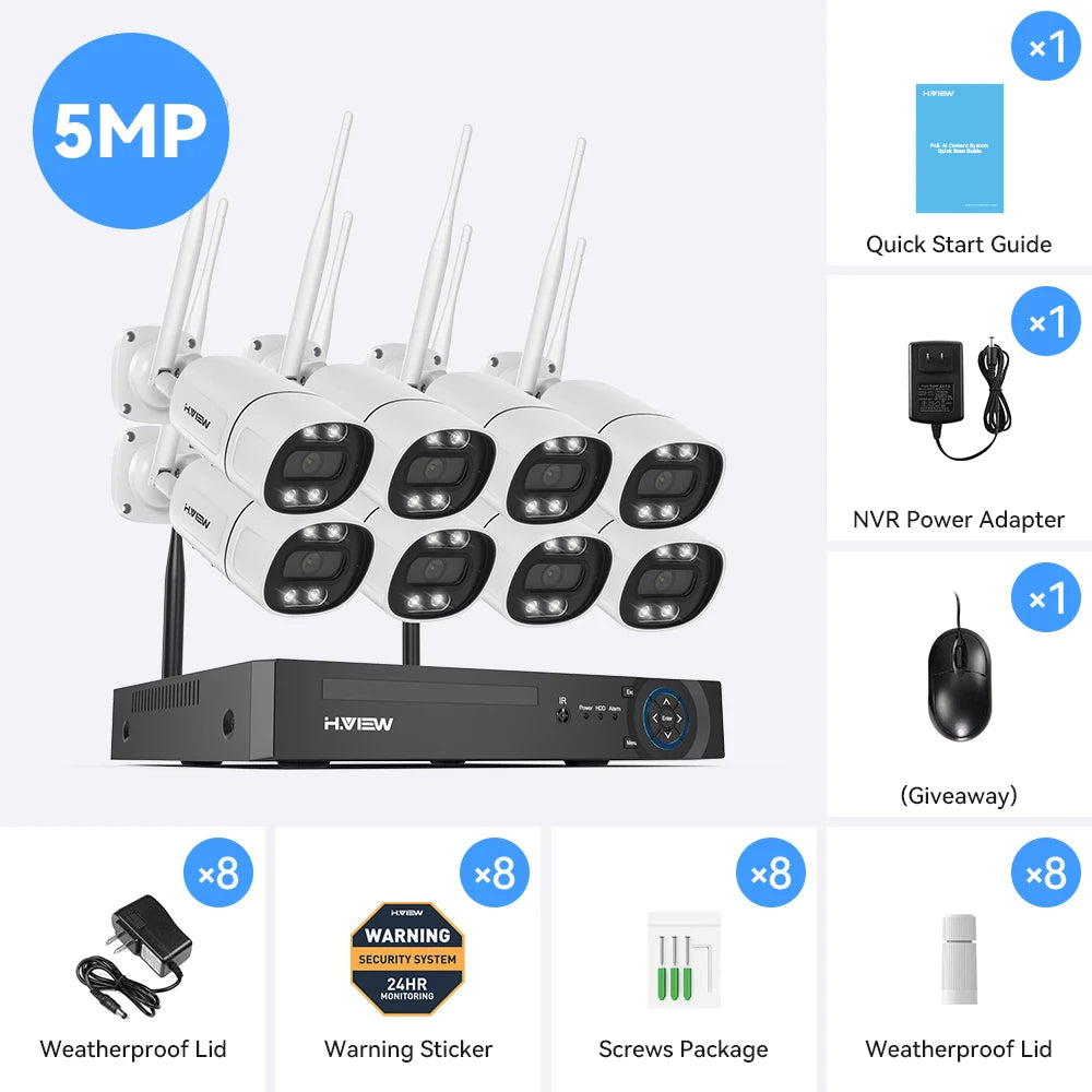 H.VIEW 8Channel 5MP Wireless Security Camera System NVR