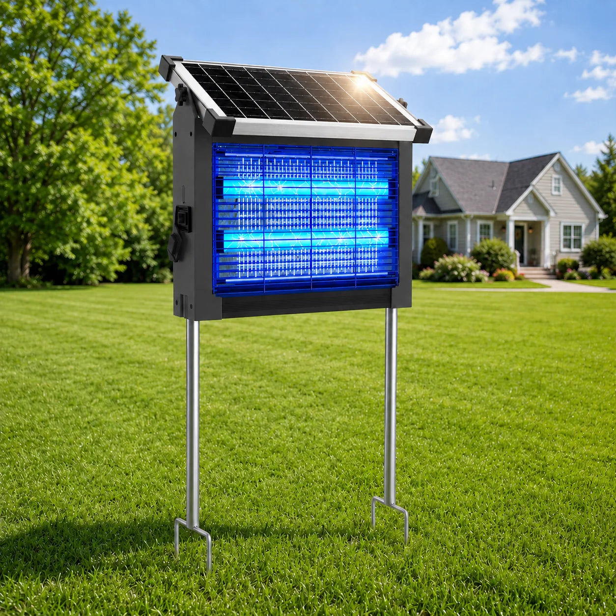 Solar Bug Zapper Outdoor Waterproof 4500V Mosquito Killer With Sensor