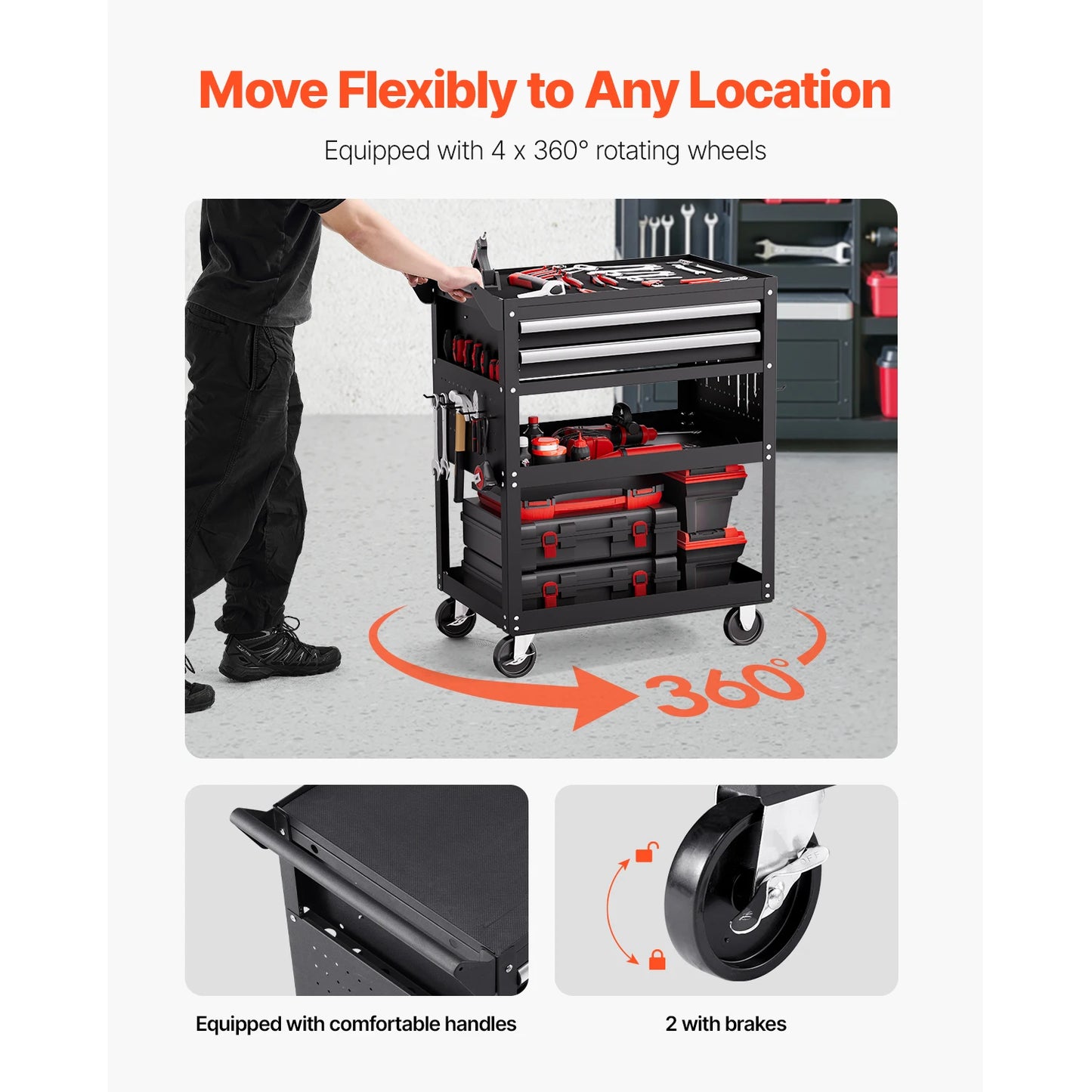 SucceBuy 5-Tier Tool Chest Rolling Cart With Locking Drawers